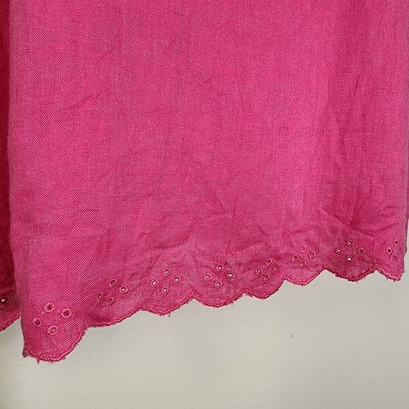 J Crew Womens Top Size 14 Linen Short Sleeve Tulip Back Scalloped Eyelet Pink - Picture 6 of 9